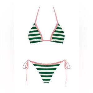 Striped Green and Pink Bikini Set